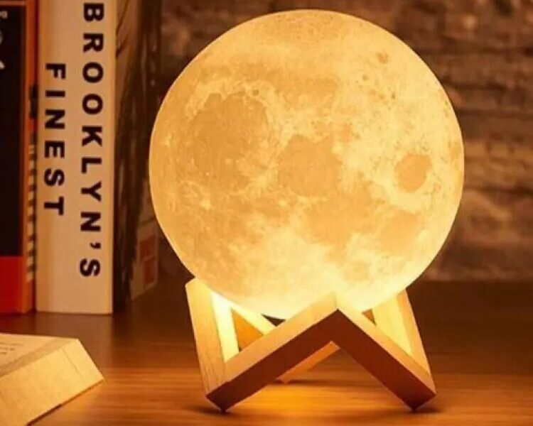 3D Moon Shape Salt Lamp Light For Bedroom With Plastic Stand