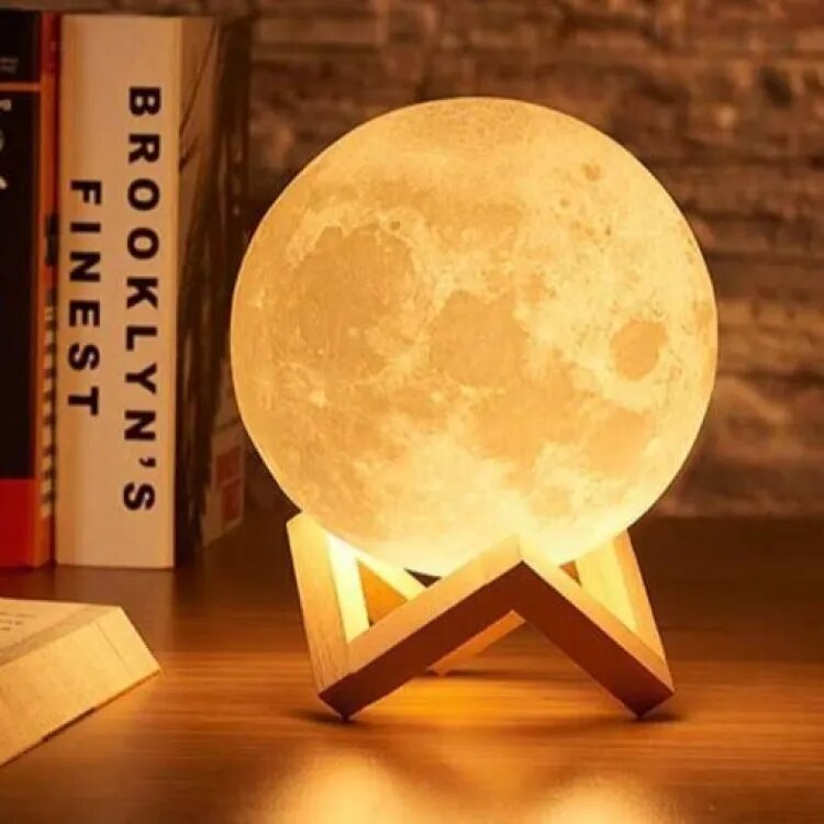 3D Moon Shape Salt Lamp Light For Bedroom With Plastic Stand