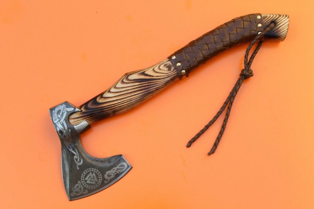 Viking handmade axe with pure leather sheath