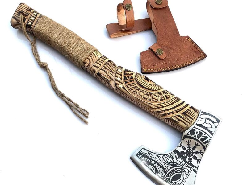 Viking handmade axe with pure leather sheath