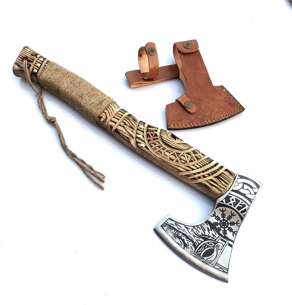 Viking handmade axe with pure leather sheath