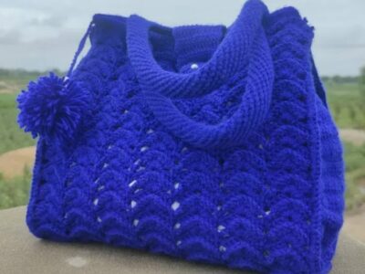 Handmade Crochet Blue Shoulder Bag Custom