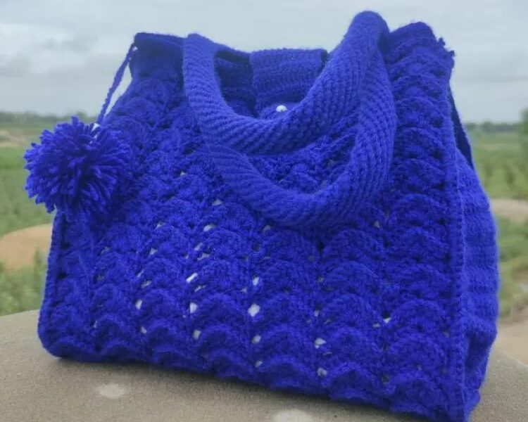 Handmade Crochet Blue Shoulder Bag Custom