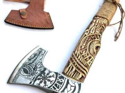 Viking handmade axe with pure leather sheath