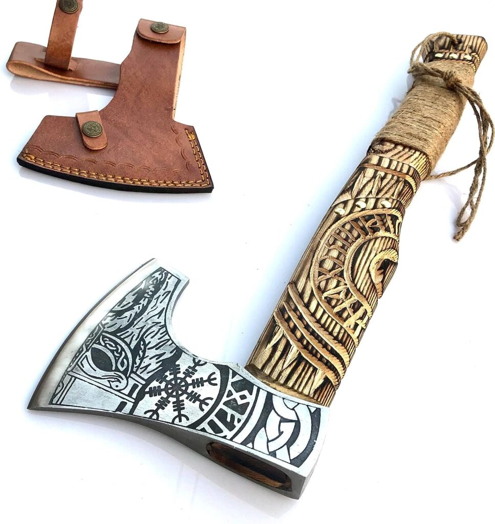 Viking handmade axe with pure leather sheath