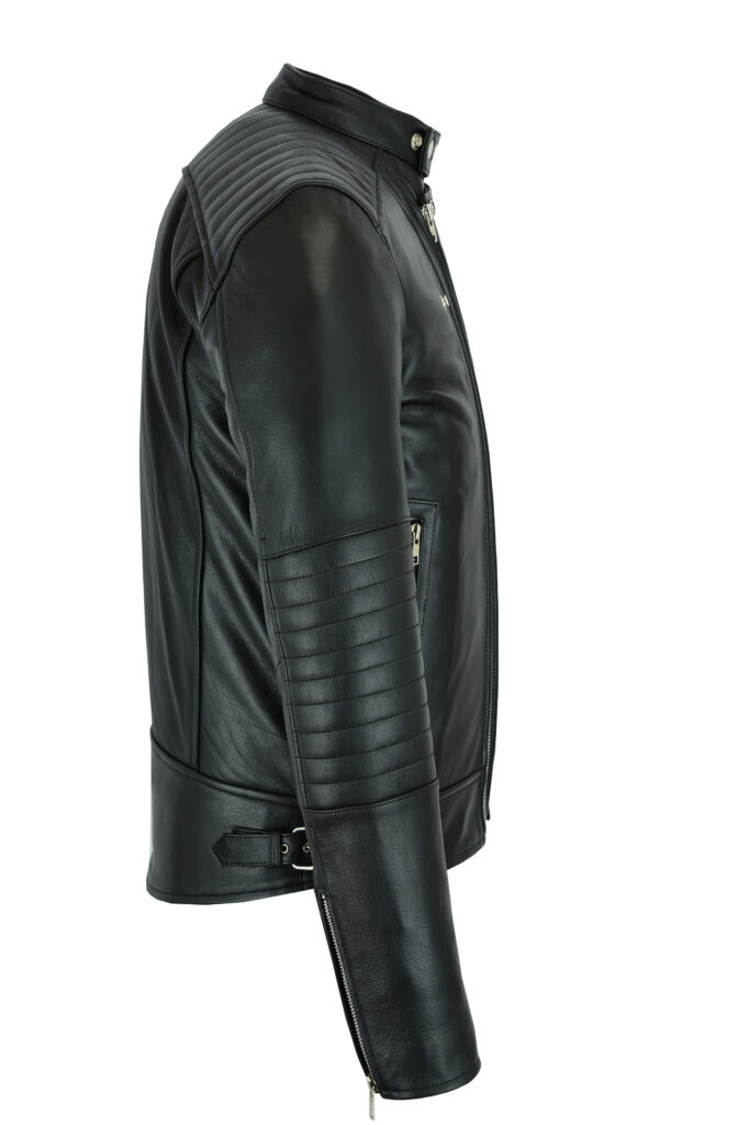 VOKRE Men hight quality full grain Leather Motorcycle Jacket with two adjustable collar styles.