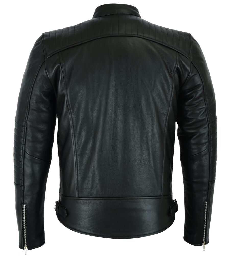 VOKRE Men hight quality full grain Leather Motorcycle Jacket with two adjustable collar styles.