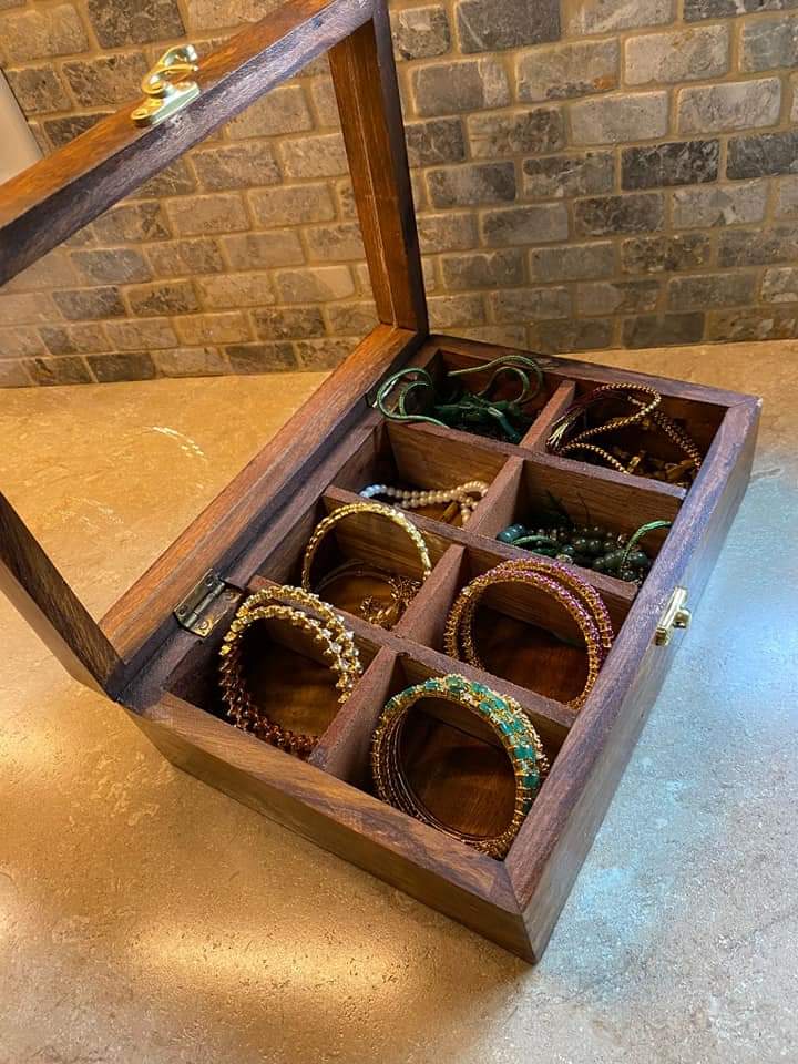 Wooden Storage Box With Glass Lid ( Jewellery Box )