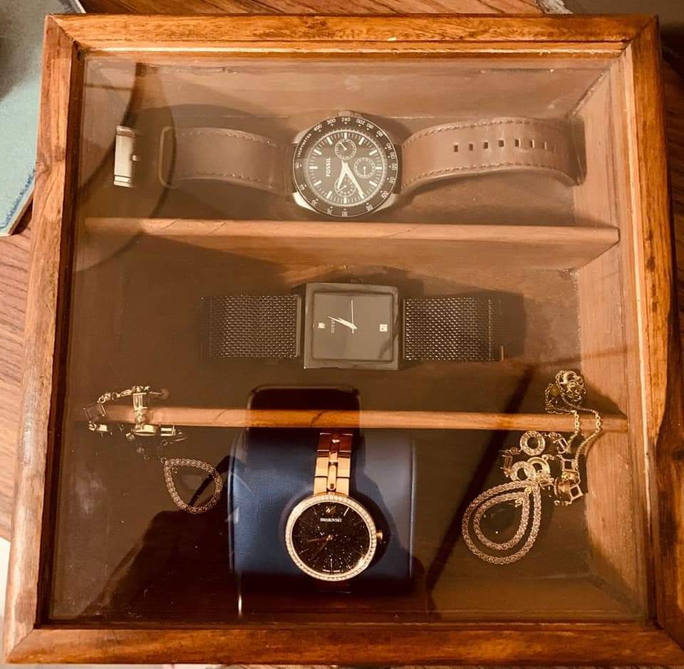 Wooden Storage Box With Glass Lid ( Jewellery Box )