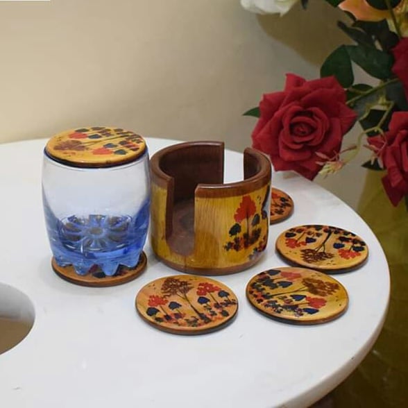 Wooden Tea Coasters / Glass Coaster Set