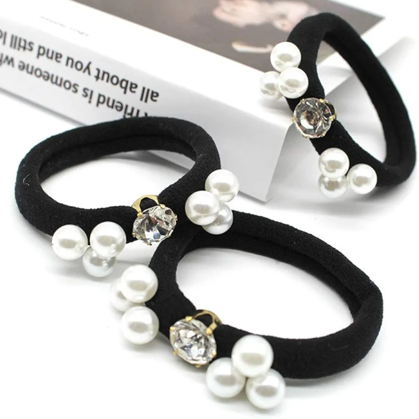 Elastic Hairbands Hair High Stretch Six White Pearl