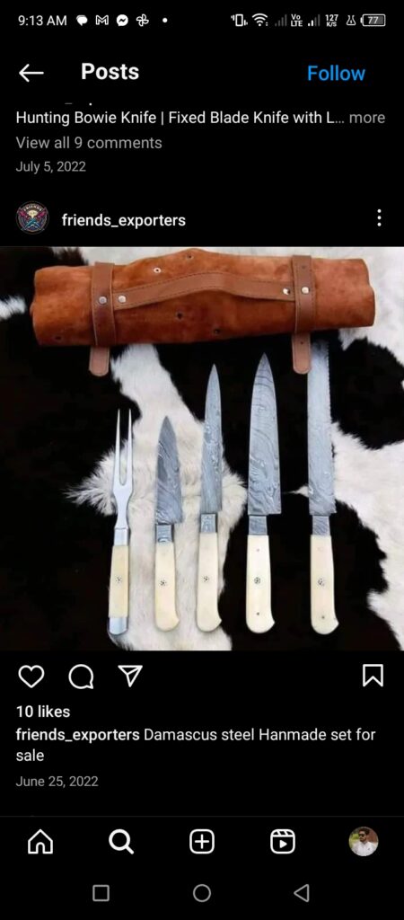 Handmade Damascus steel knife set