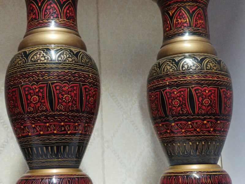 Wooden Vases( Pair ) With Lacquer Art