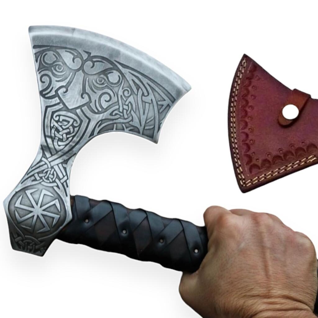 Kratos Axe, Leviathan Axe, Handmade Forged Stainless Steel Bearded Axe MDM-Ax