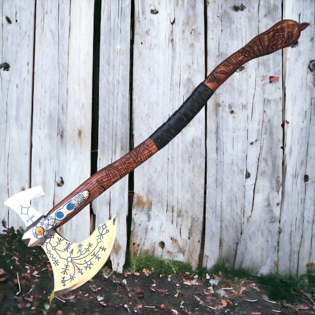 Kratos Axe, Leviathan Axe, Handmade Forged Stainless Steel Bearded Axe MDM-Ax