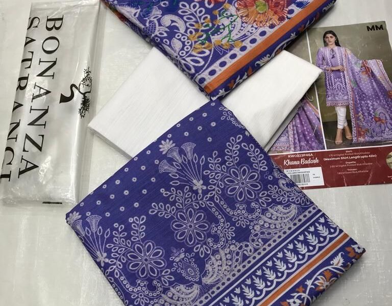 Presented Luxury Digital Printed Volume BONANZA SATRANGI on fine SHUTTERLESS KHADAR