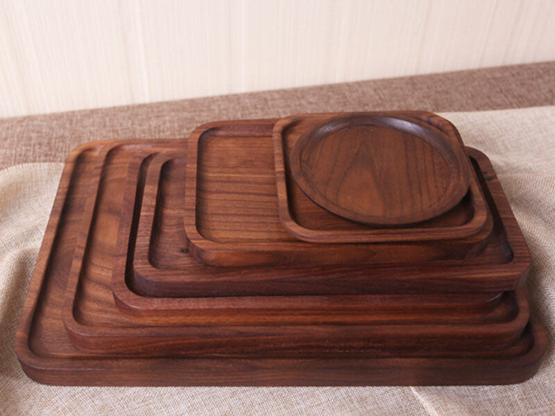 Japanese Style Wooden Black Walnut Rectangular Dinner Plate