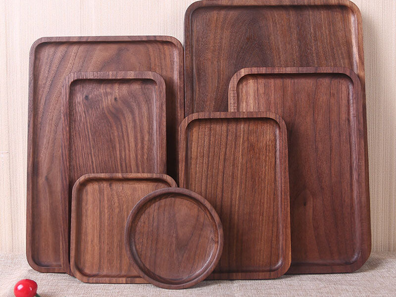 Japanese Style Wooden Black Walnut Rectangular Dinner Plate