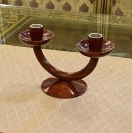 Stylish Wooden handicraft special art Candle stand two sided/ Natural Wooden polish for dinning Table, Home Decore and regular use