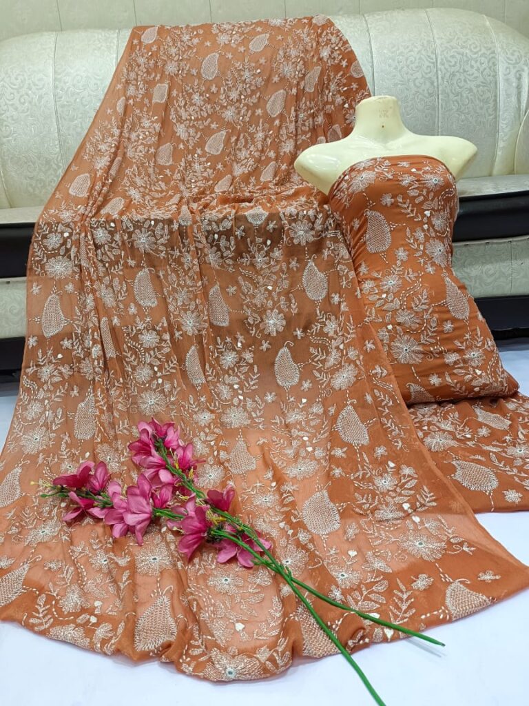 Soft chiffon tarkashi mirror embedded