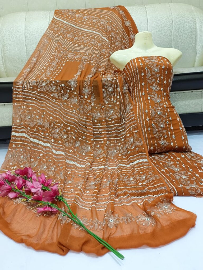 Soft chiffon tarkashi mirror embedded