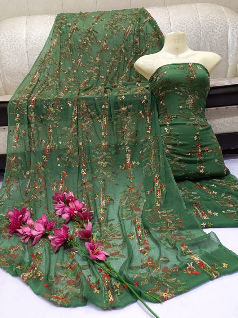 Soft chiffon tarkashi mirror embedded