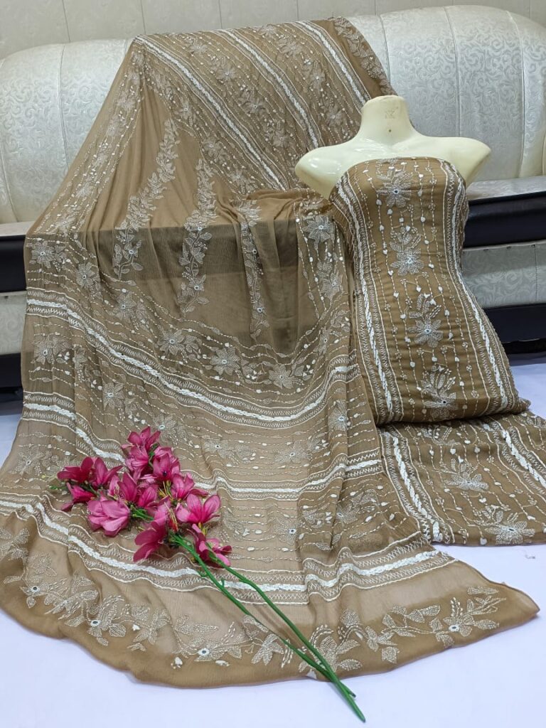 Soft chiffon tarkashi mirror embedded