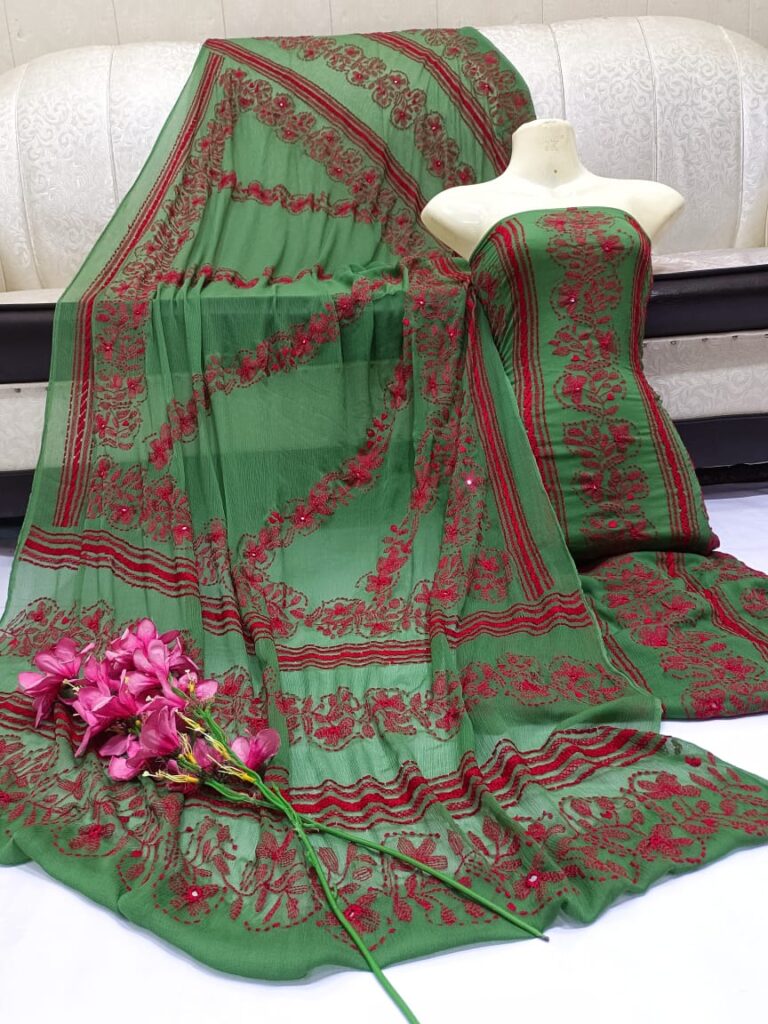 Soft chiffon tarkashi mirror embedded