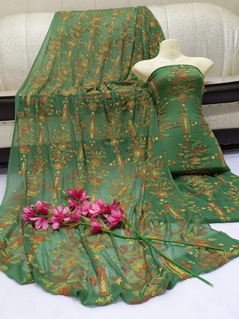 Soft chiffon tarkashi mirror embedded