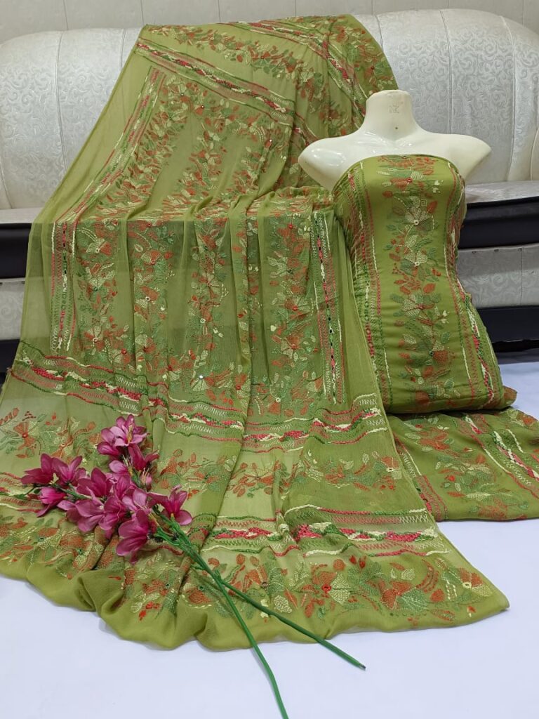 Soft chiffon tarkashi mirror embedded