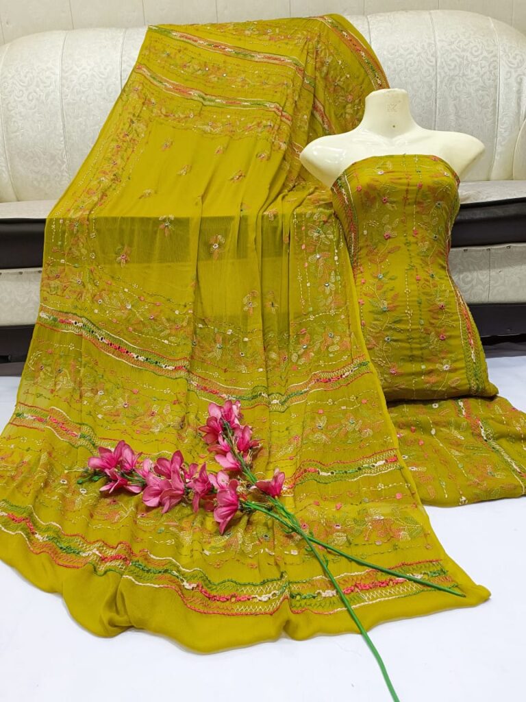 Soft chiffon tarkashi mirror embedded