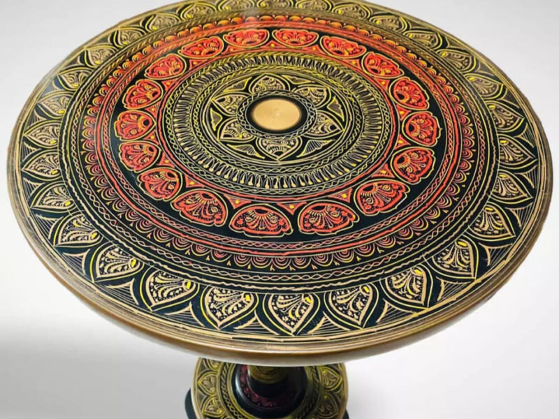 Wooden Hand Crafted Round Coffee Table - Lacquer Work.