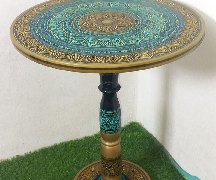 Wooden Hand Crafted Round Coffee Table - Lacquer Work.