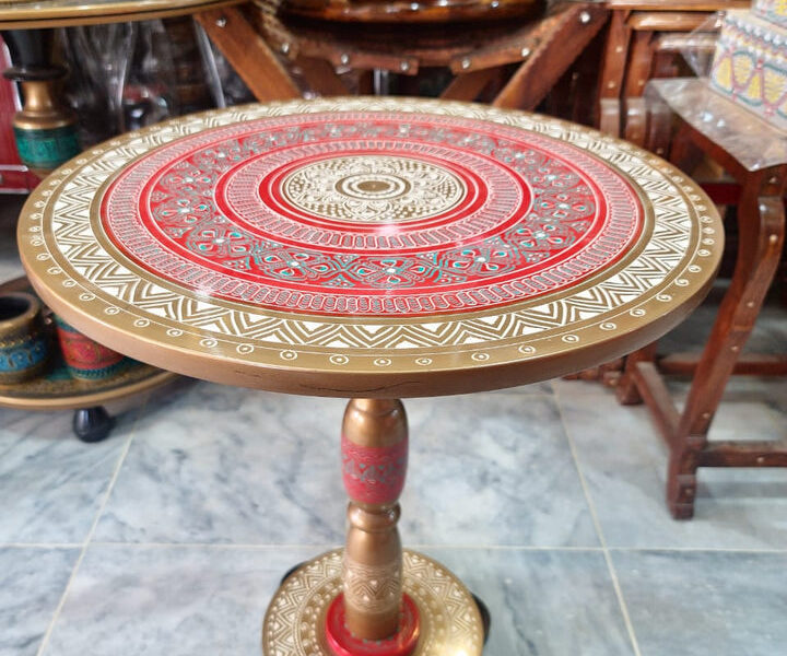 Wooden Hand Crafted Round Coffee Table - Lacquer Work.