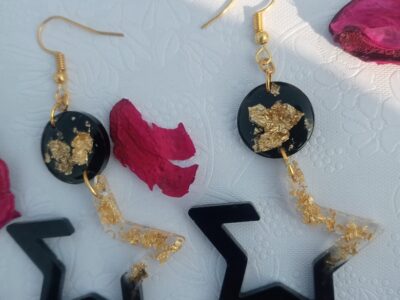 Resin Handmade jewellery, Black & gold Earrings for girls