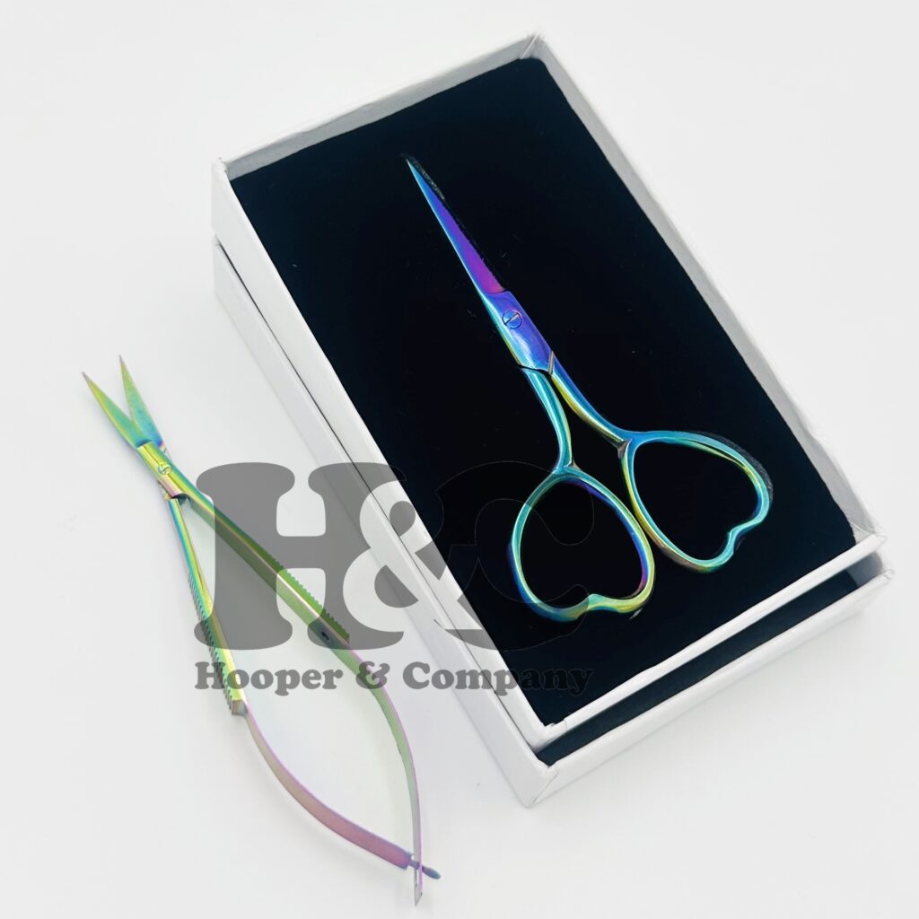 Spring scissors for eyebrow embroidery cutting band and straight design custom logo offer multi color