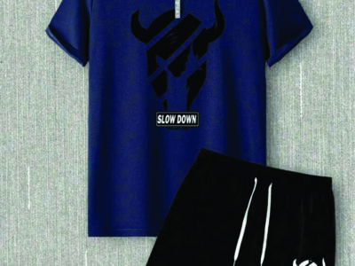 Men's Summer Black Shorts and Navy Blue T-shirt