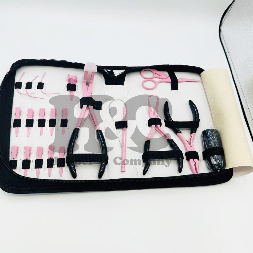 Hair Extension Tool Kit Pink Colour Coated Stainless steel
