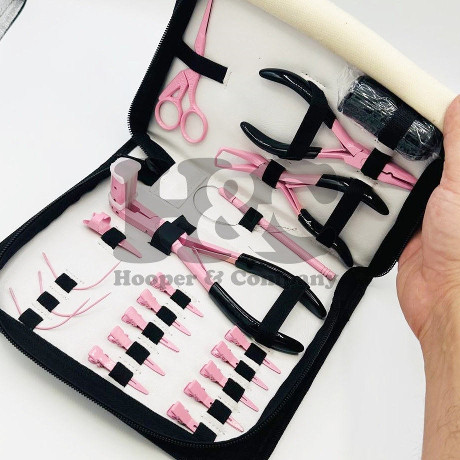 Hair Extension Tool Kit Pink Colour Coated Stainless steel