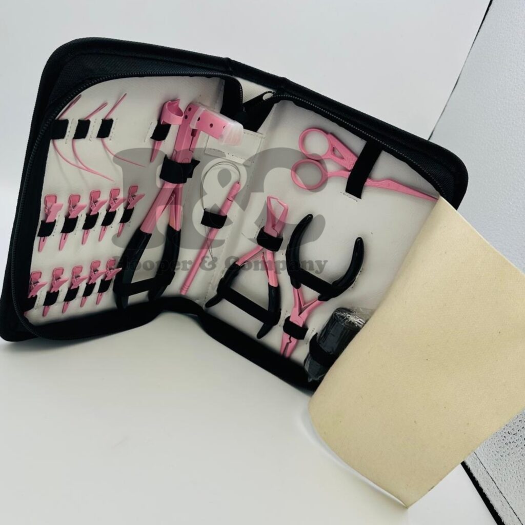 Hair Extension Tool Kit Pink Colour Coated Stainless steel