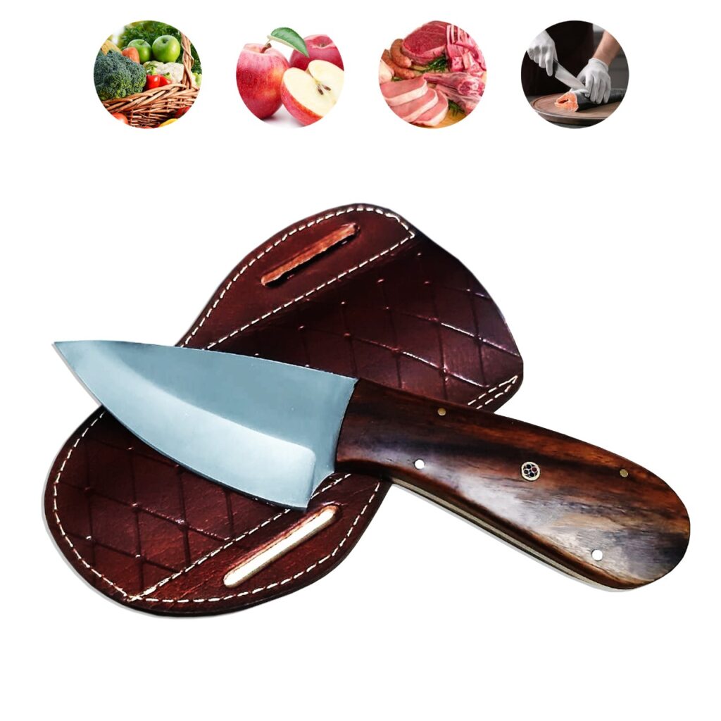 Skinning Knife Custom Handmade D2 Tool Steel Skinner Knife Fixed Blade RoseWood Handle With Pure Leather Sheath.
