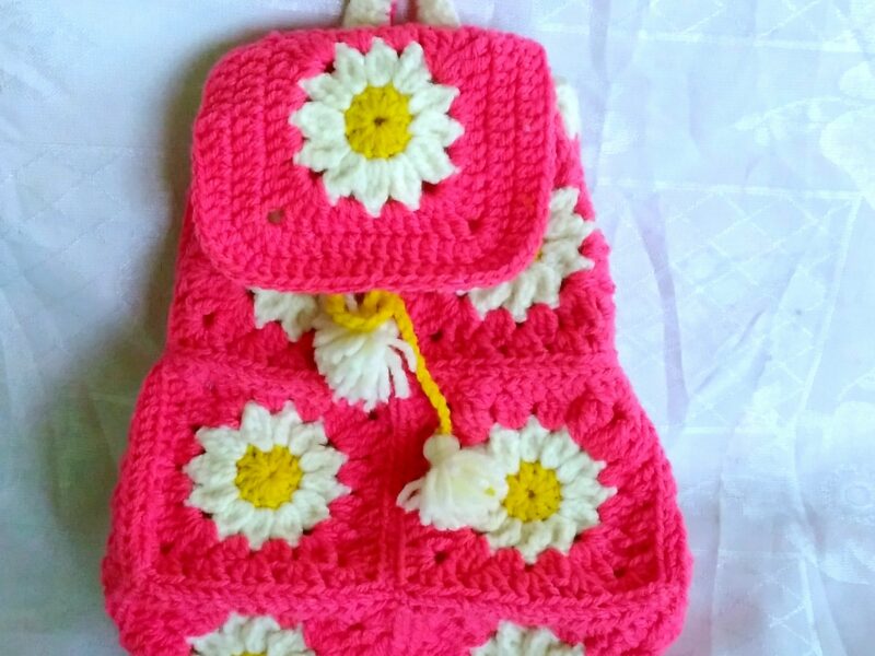 Hand Knitted Granny Square backpack