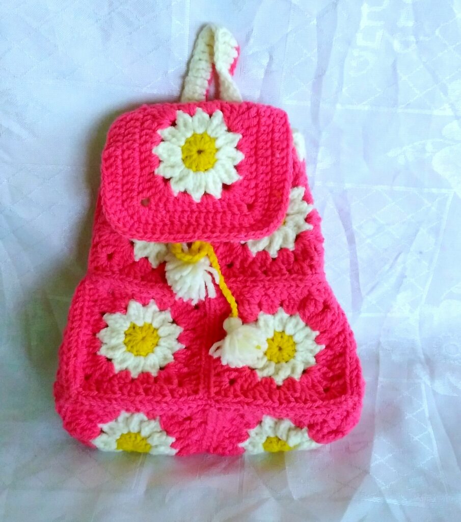 Hand Knitted Granny Square backpack