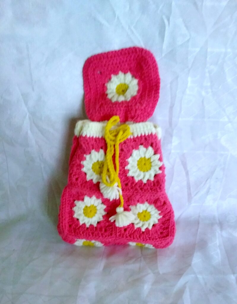 Hand Knitted Granny Square backpack