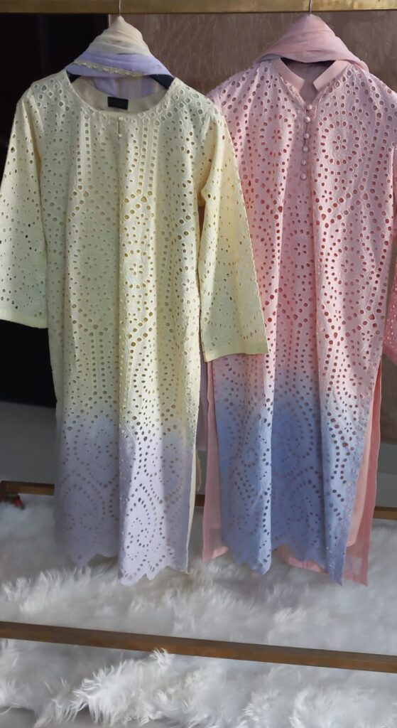 Chicken kari double tone lawn shirt back khadi with beautiful neck buttons dupatta khadi