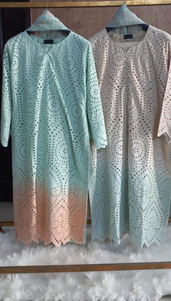 Chicken kari double tone lawn shirt back khadi with beautiful neck buttons dupatta khadi