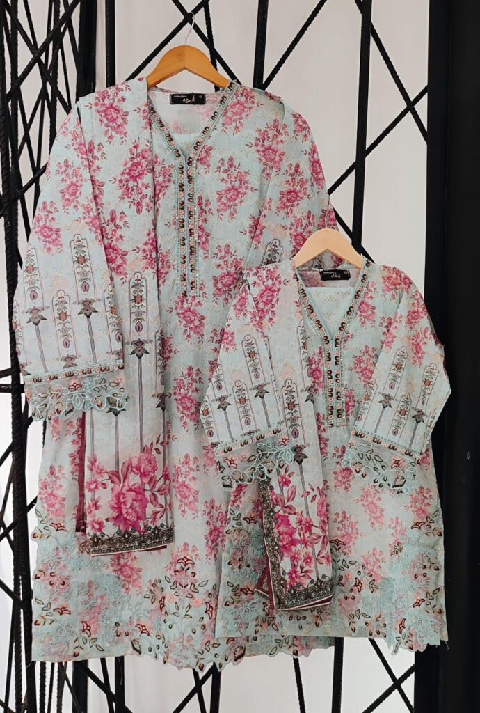 Uswa suntex brand lawn embroidery 3 PSC mother & daughter mother