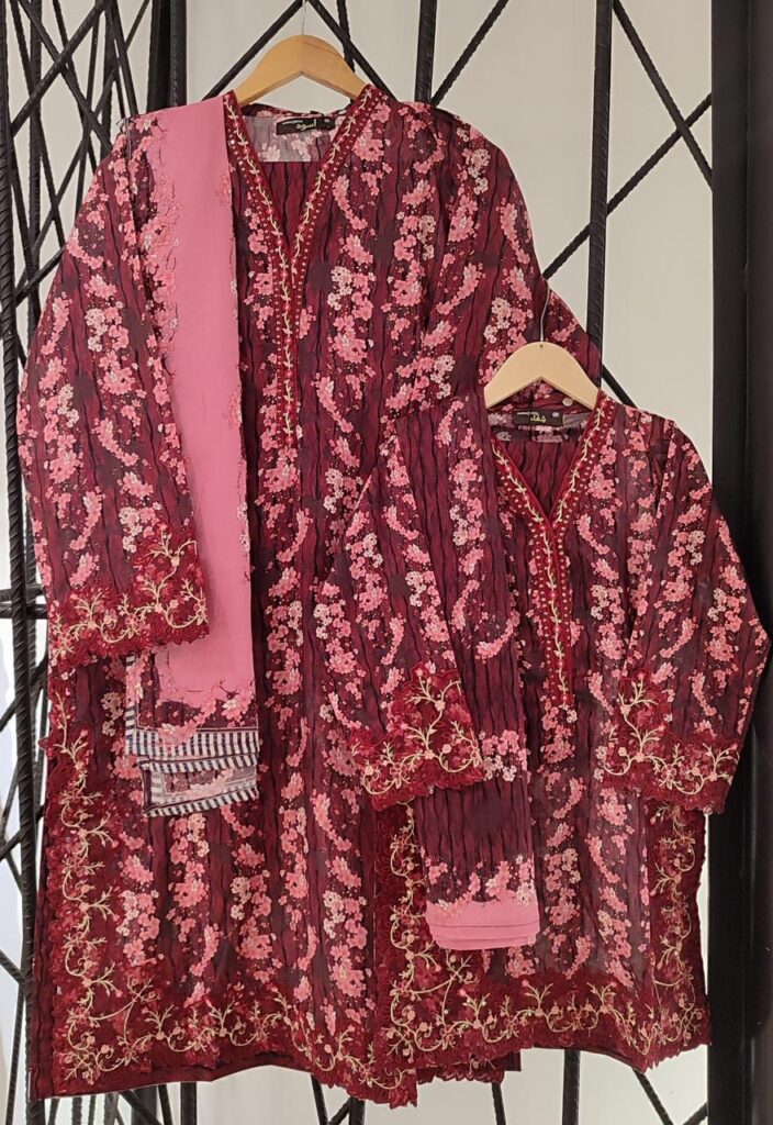 Uswa suntex brand lawn embroidery 3 PSC mother & daughter mother