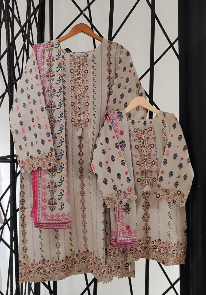 Uswa suntex brand lawn embroidery 3 PSC mother & daughter mother