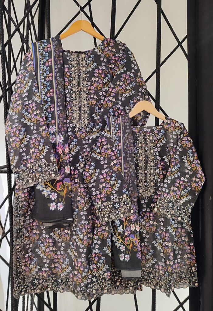 Uswa suntex brand lawn embroidery 3 PSC mother & daughter mother